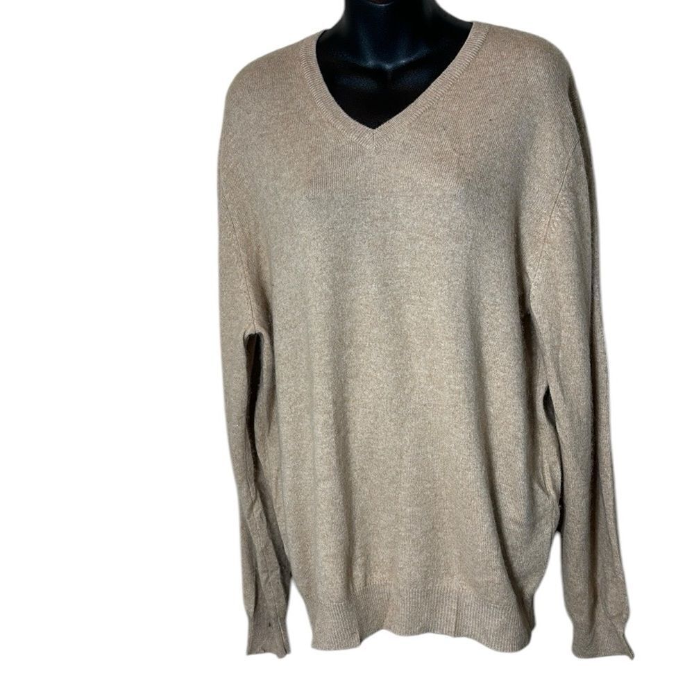 Club room estate cashmere men’s large tan beige pullover sweater v neck